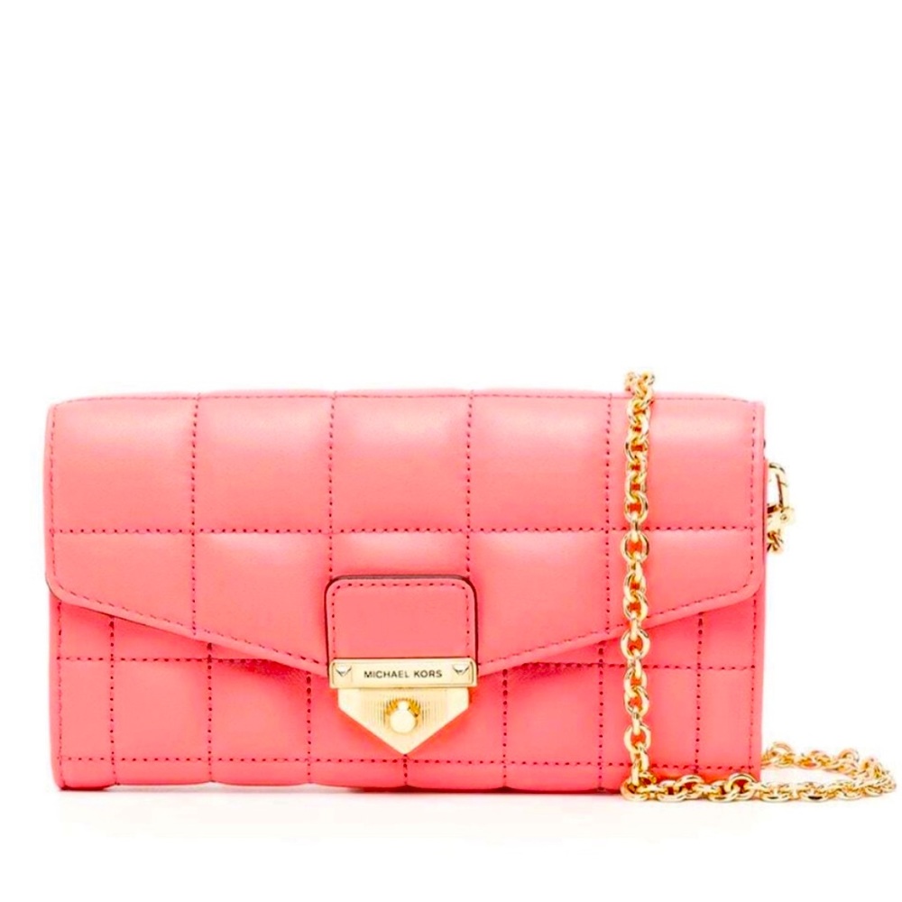 NEW Michael Kors Large Quilted Chain Wallet Pink